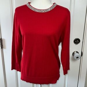 Liz Claiborne Red Rhinestone Embellished Holiday Elegant Sweater